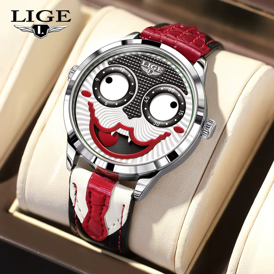 LIGE Armbanduhr, Analoguhr, Leder, Weiß, Unisex, Datum - Bild 6