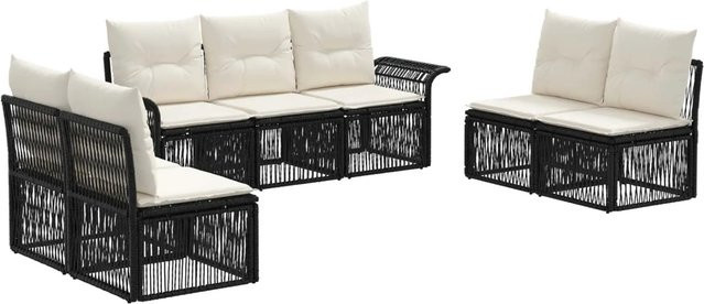 vidaXL Gartensofa-Set 7-teilig in Schwarz aus Poly-Rattan mit Polstern und L-Form - Bild 1