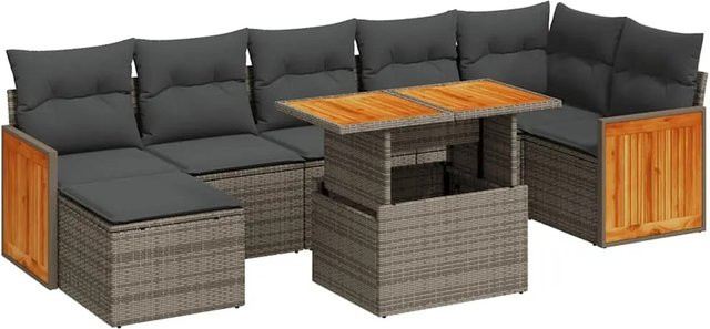 vidaXL 8-teilige Garten-Sofagarnitur aus Poly-Rattan und Akazienholz in Grau - Bild 1