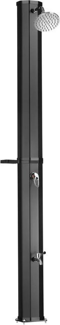 tectake Solardusche Ofanto Schwarz, 35 Liter, mit Seifenablage, Regenduschkopf mit Kugelgelenk, extra Wasserhahn und Schutzhülle, H x B x T: 217 x 44,5 x 18 cm - Bild 2