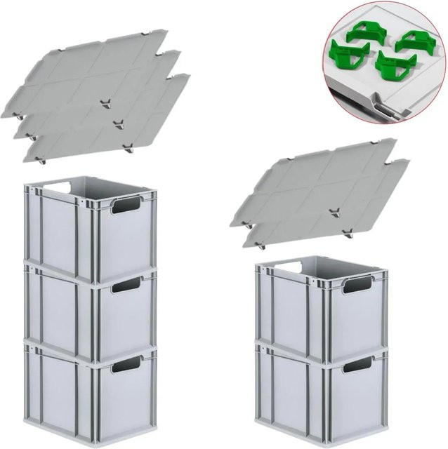 PROREGAL Spar Set mit 5x Eurobox Nextgen Economy in Grün inklusive Auflagedeckel und 4x Schiebeschnappverschlüssen, H x B x T: 32 x 30 x 40 cm - Bild 1