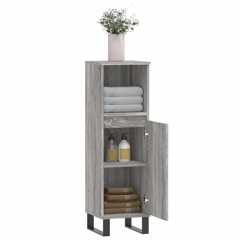 vidaXL Badschrank in Grau Sonoma im industriellen Stil mit offenen Regalfächern und Türen, B/T/H: 30 x 30 x 100 cm - Bild 3
