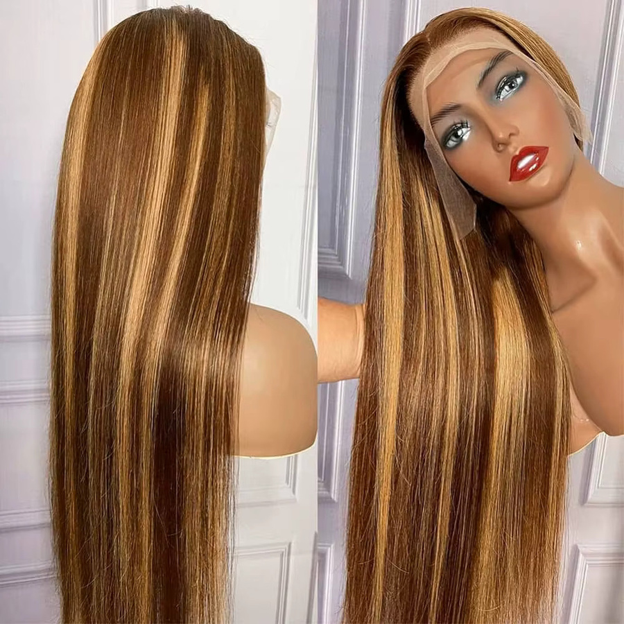 Lace Front Perücke aus Echthaar, 30 Zoll, Ombre 4/27, glatt, Honigblond, Damen - Bild 2