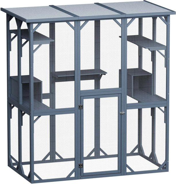 Wiltec Katzenfreigehege aus Tannenholz mit Maschendraht, Farbe: Dunkelgrau, B/T/H: 170,5 x 92,5 x 181 cm - Bild 1