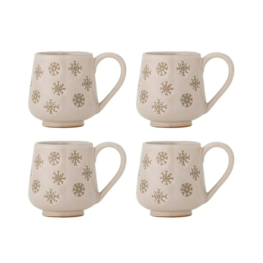 Bloomingville Snowie Steingutbecher in Beige, 4 Stück - Bild 1