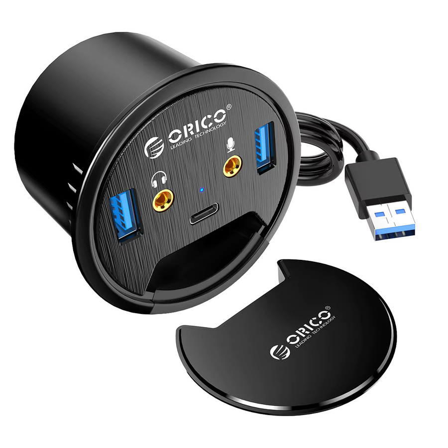 ORICO Desktop Grommet USB 3.0 Hub mit USB-C, Kartenleser und 3,5 mm Kopfhörer-Mikrofon-Anschluss in Schwarz - Bild 6