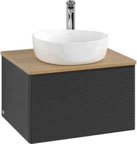 V&B Waschtischunterschrank Antao mit Frontstruktur in Eiche Honig und Blau Lackiert, B/T/H: 60 x 36 x 50 cm - Bild 1