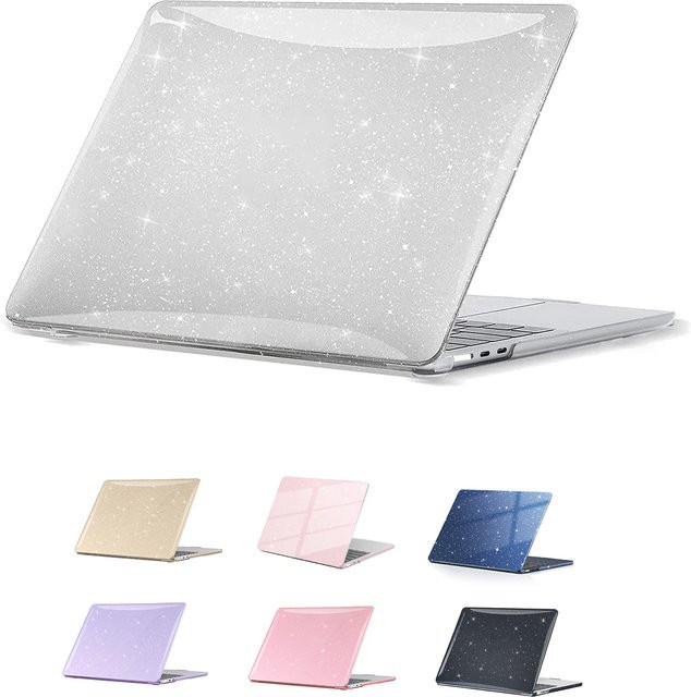 EooCoo Glitzer Hartschale Schutzhülle für MacBook Air 13 Zoll (Modelle 2022–2025, M4/M3/M2, A3240/A3113/A2681), Transparent - Bild 1