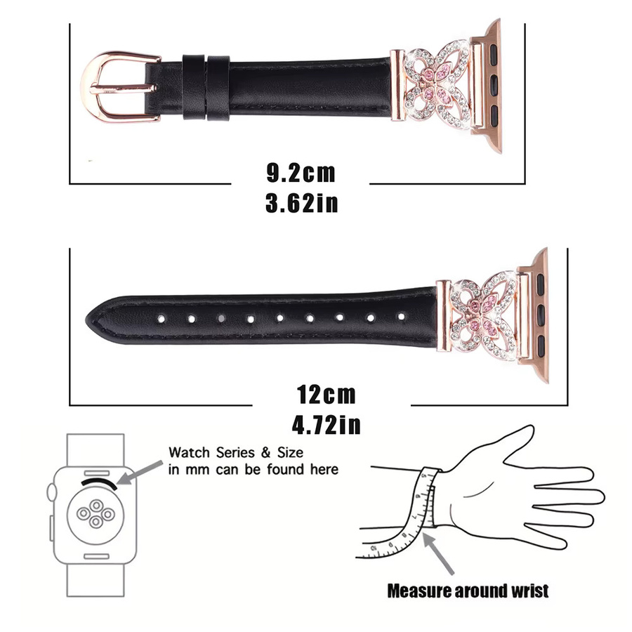 Samusak Armband und Hülle für Apple Watch, Leder, Diamant, Kristall, Damen - Bild 2