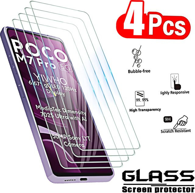4er-Pack Gehärtetes Glas Displayschutzfolie für Xiaomi Poco M7 Pro 5G M6 M5 M4 M3 Pro, transparente Vollabdeckung Schutzfolie - Bild 1