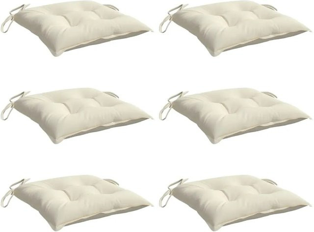 6er Set vidaXL Stuhlkissen in Cremeweiß und Beige aus wasserabweisendem Polyester, B/T/H: 40 x 40 x 7 cm - Bild 1