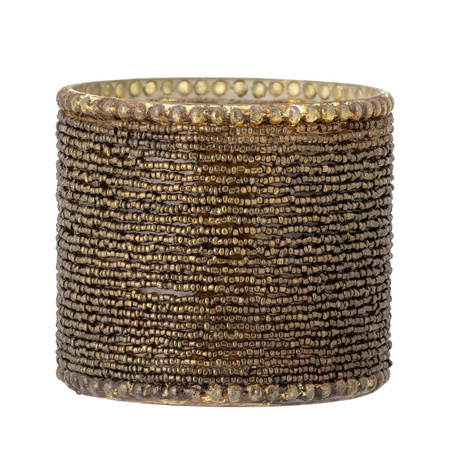 Bloomingville Teelichthalter Isabela aus Glas in Gold mit Perlen-Design, Höhe: 10 cm