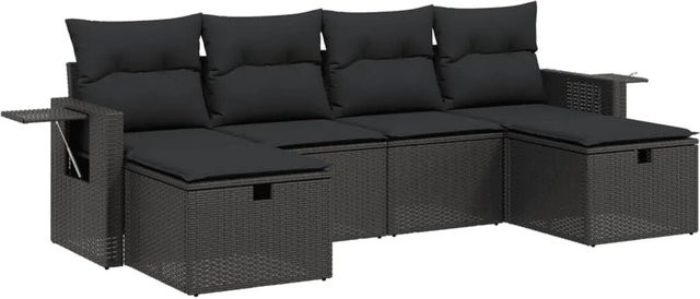 vidaXL 6-tlg Garten-Sofagarnitur aus Poly-Rattan in Schwarz mit Kissen und Stauraum - Bild 1