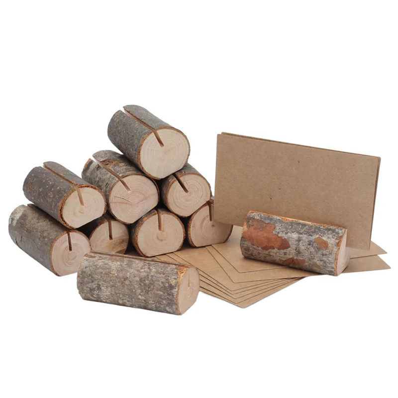 OutsideWorld 10er Set Dekorative Runde Holz-Notizhalter mit Kraftpapier-Karten in Braun für Hochzeiten und Büro - Bild 2