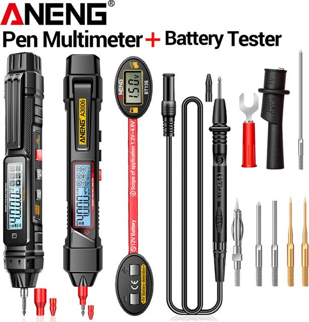 ANENG Messset mit Stift-Digitalmultimeter A3005/A3006 und BT138 Batterietester für AC/DC-Messungen und Batterie-Innenwiderstand in Schwarz - Bild 1