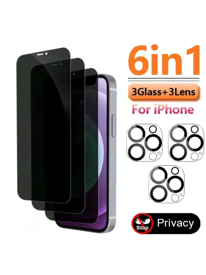 3er Set Sichtschutzfolie für iPhone 16 15 14 13 12 11 Pro Max und Air mit 3 Kameraobjektiv-Schutzfolien in Transparent - Bild 6