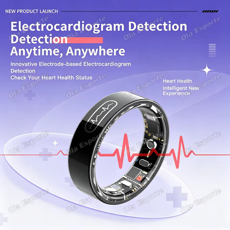 Ola Esporte KI-EKG-Smartring in Schwarz mit Blutdruck-, Herzfrequenz- und Körpertemperatur-Überwachung, 5ATM wasserdicht, Unisex Multisport-Smartring - Bild 4