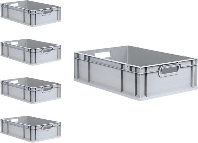 PROREGAL SuperSparSet 5x Eurobox NextGen Grip mit Scharnierdeckel und roten Schiebeschnappverschlüssen, Grau, H x B x T: 17 x 40 x 60 cm, 34 Liter - Bild 1