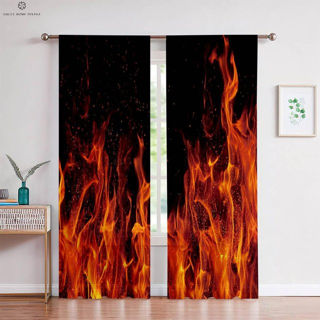 Yiran Furniture Dekovorhang Wasserflamme 3D-Druck aus Polyester, 2er-Set, Mehrfarbig, Breite: 70 cm, Höhe: 100 cm - Bild 1
