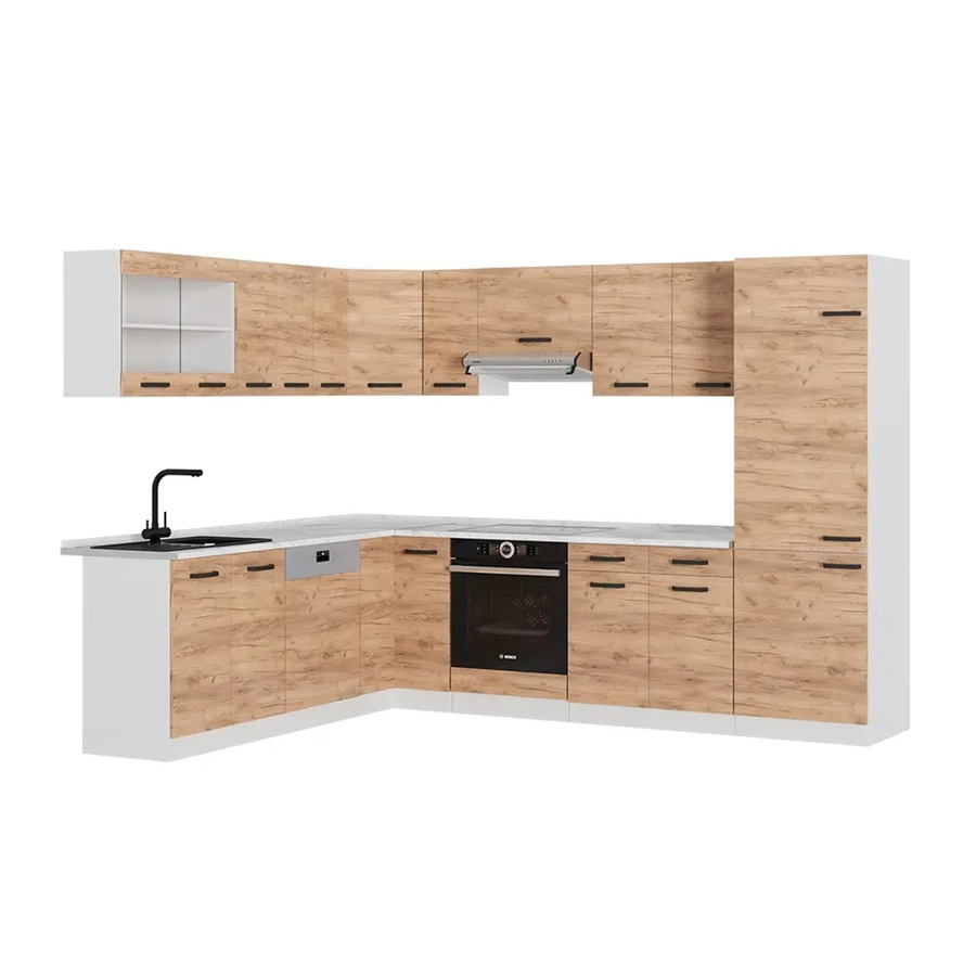 Vicco R-Line Eckküche Goldkraft in Eiche und Weiß, moderne Küchenzeile mit Schränken und Schubladen, B/T/H: 227 x 287 cm - Bild 1