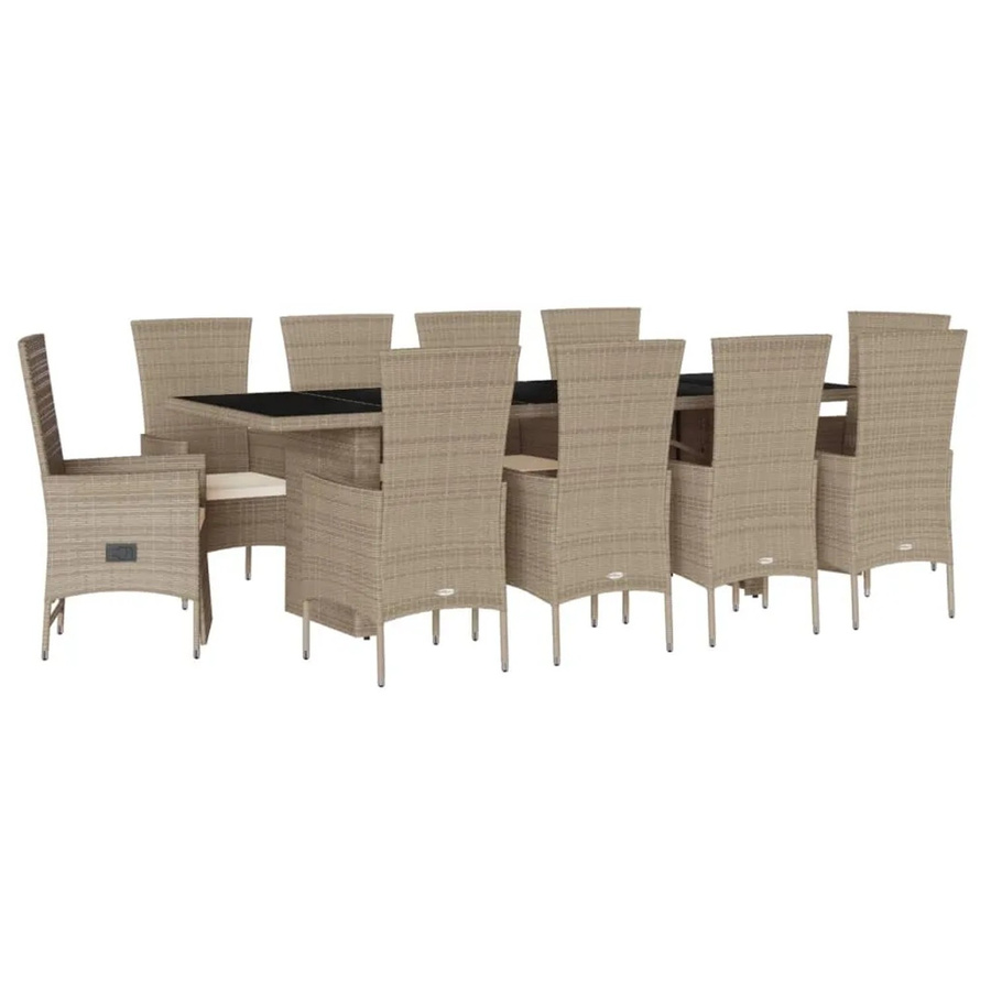 vidaXL 11-teilige Garten-Essgruppe aus Poly Rattan in Beige mit Kissen und Hartglas-Tischplatte - Bild 2