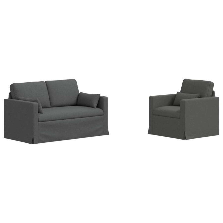 vidaXL Sofa 2-teiliges Set Dunkelgrau mit Stoffbezug und Metallrahmen B/T/H: 139 x 78 x 80 cm und 78 x 78 x 80 cm - Bild 2