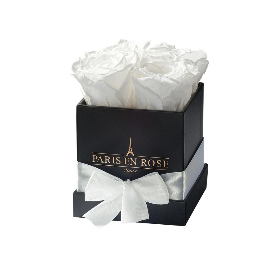PARIS EN ROSE Rosenbox eckig in Schwarz mit 4 weißen Rosen und Schleife - Bild 2