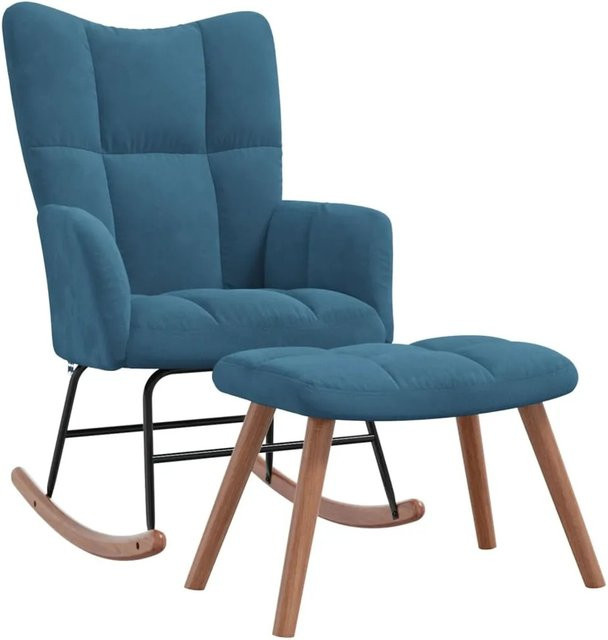 vidaXL Schaukelstuhl mit Hocker in Blau aus Samt und Buchenholz - Bild 1