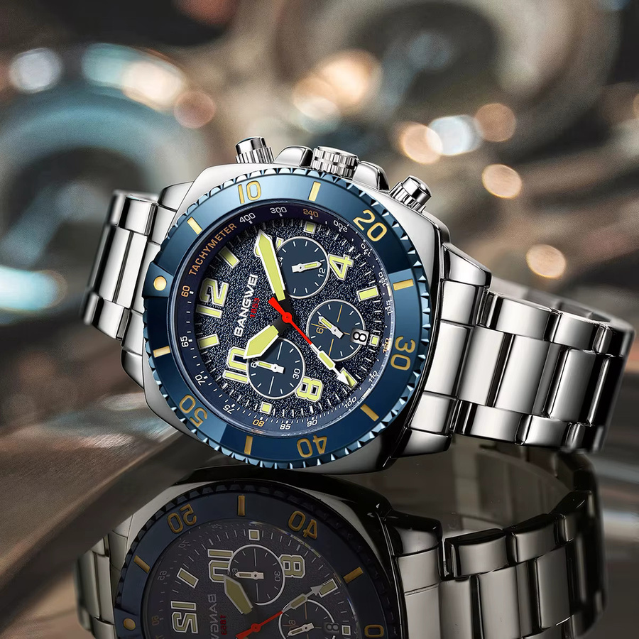 BANGWEI Armbanduhr, Quarz, Edelstahl, Blau, Herren - Bild 3