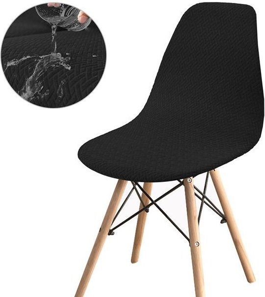 BRHUIXUE Wasserdichte T-Typ Shell Stuhl Abdeckung aus Jacquard in Schwarz, elastische Stretch-Schutzhülle für Esszimmerstühle - Bild 1