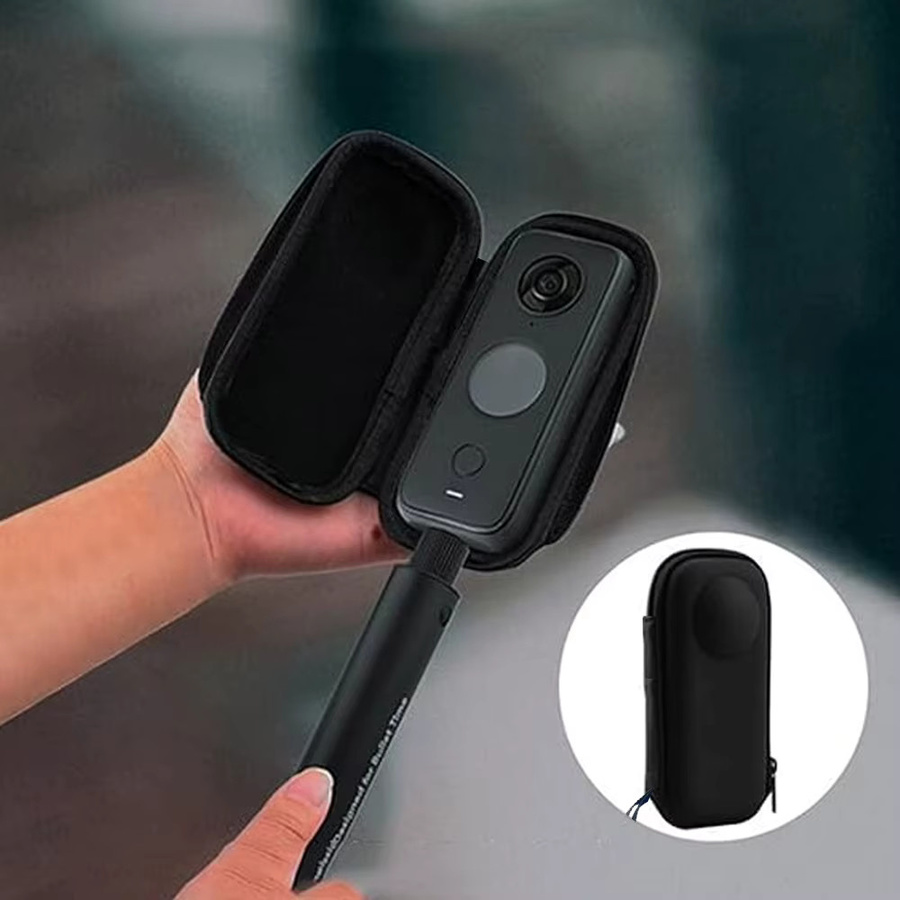 EXSKOF Tragetasche und Aufbewahrungstasche aus hartem PU für Insta360 X5, X4 und X3 Action-Kameras, Schwarz - Bild 3