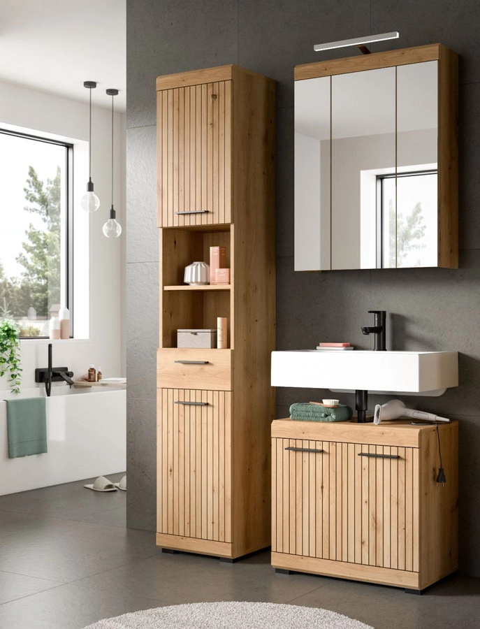 Badezimmer Hochschrank Shawn in Eiche, modern, Braun, B: 37 cm, H: 191 cm - Bild 4