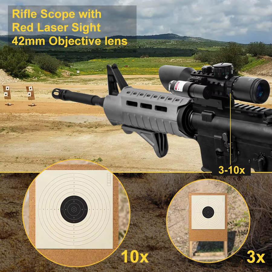 3-10X42 Teleskop-Zielfernrohr mit Laservisier und rot-grün beleuchtetem Mil-Dot-Absehen in Schwarz, Rot und Grün - Bild 4