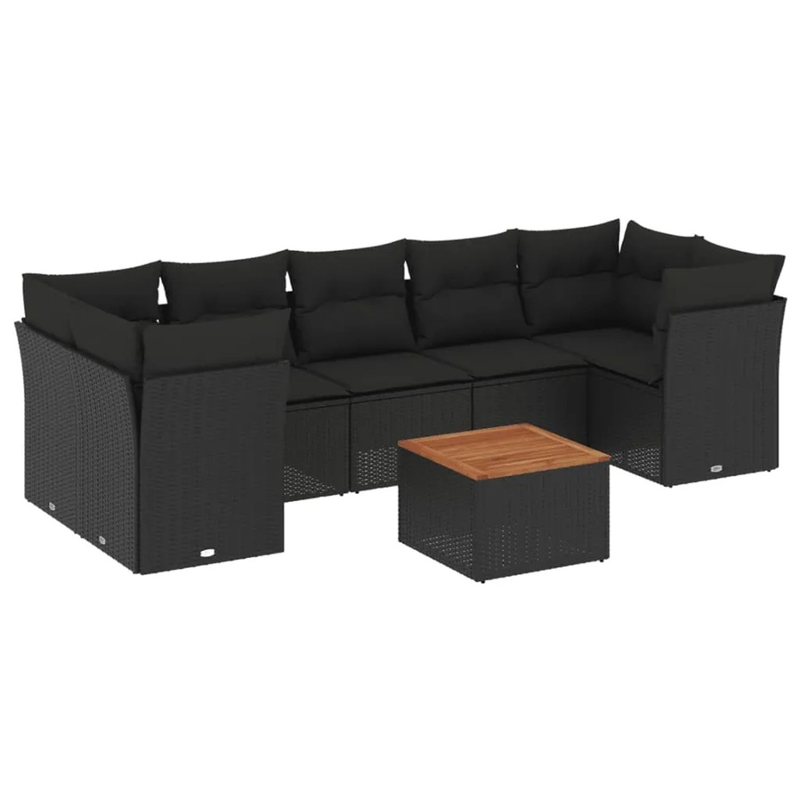 vidaXL 8-tlg Garten-Sofagarnitur in L-Form aus Poly-Rattan und Akazienholz mit Kissen in Schwarz und Braun - Bild 2