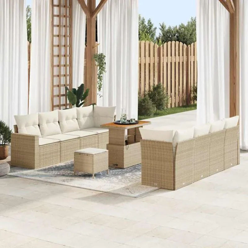 Vidaxl Garten-Sofa-Set aus Poly-Rattan in Beige, 11-teiliges modernes Loungemöbel-Set für Erwachsene - Bild 1