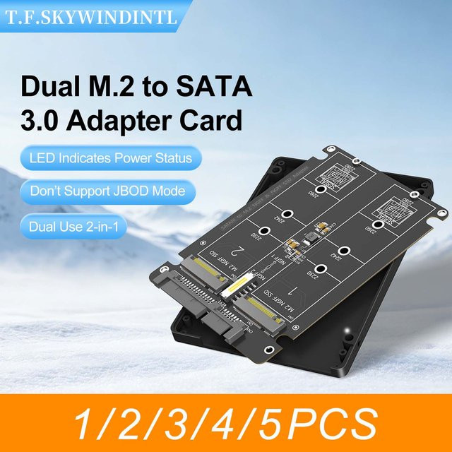 T.F.SKYWINDINTL Dual M.2 zu SATA 3.0 Adapterkarte 2-in-1 für NGFF SSD Formfaktoren 2230 2242 2260 - Bild 1