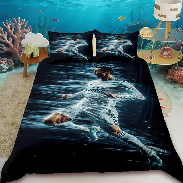 Flylo Bettwäsche-Set Fußballstar R-Ronaldo Druck in Blau, 3-teilig, B: 203 cm, H: 228 cm - Bild 1