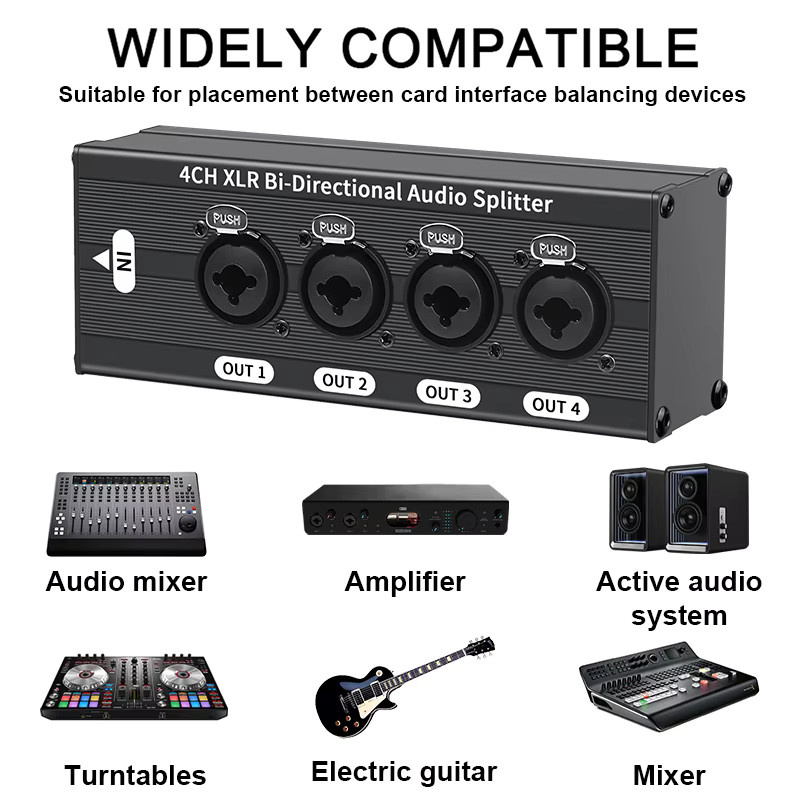 TITAK XLR Audio-Splitter 1 Eingang 4 Ausgänge Symmetrischer 3-Pin Signal-Verteiler Schwarz - Bild 3