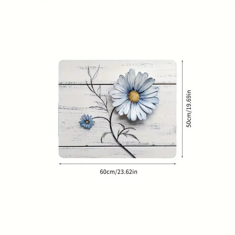 VIKAMA Retro Blue Daisy Waschmaschinen-Deckelmatte in Blau, wasserdichte und staubdichte Deko-Matte im amerikanischen Stil - Bild 3