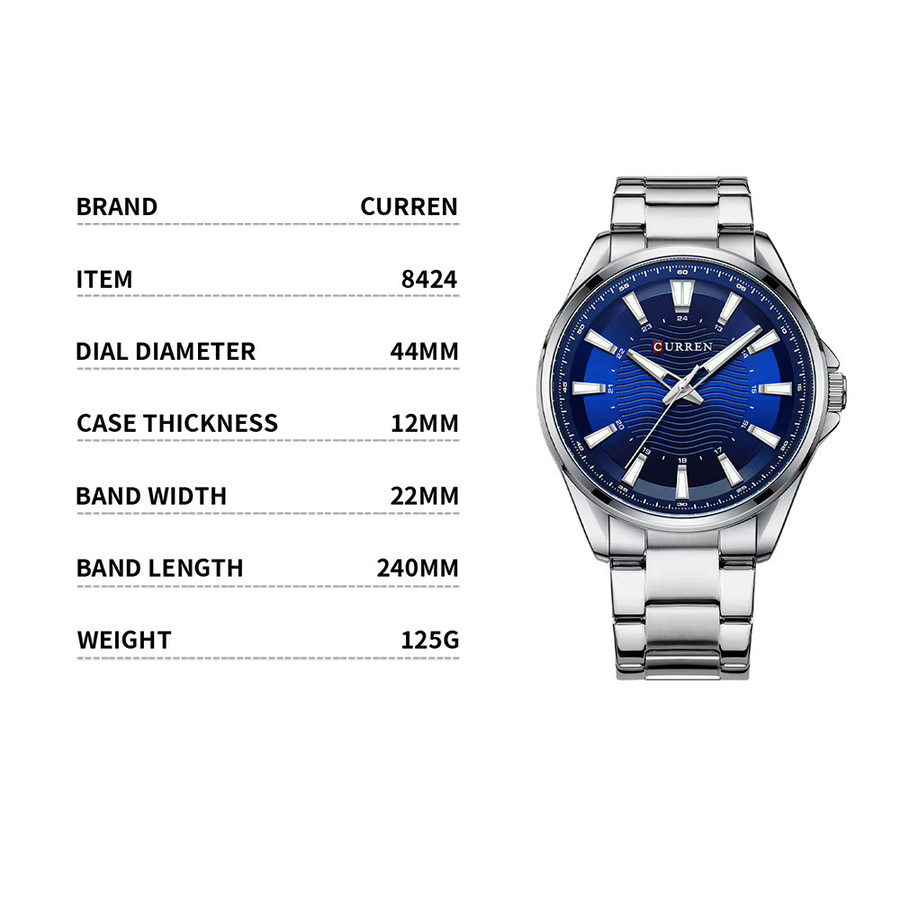 CURREN Armbanduhr, Quarz, Edelstahl, Blau, Herren - Bild 3