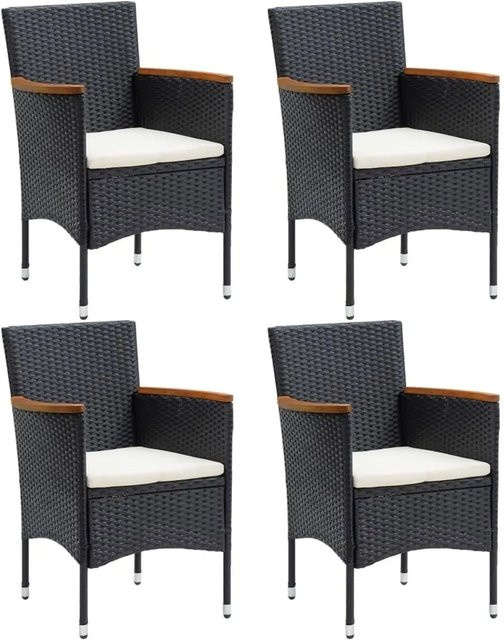 Furnicato Gartenstühle Set aus 4 Stück in Schwarz mit Poly-Rattan und Akazienholz-Armlehnen B: 55 cm, T: 58 cm, H: 84 cm - Bild 1