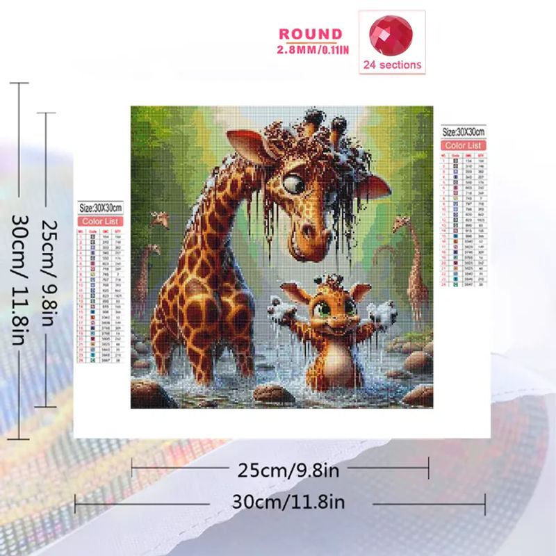 Momoart 5D DIY Diamant-Mosaik Giraffe Cartoon Bastelset als mehrfarbige Strass Diamantmalerei zur Heimdekoration - Bild 2