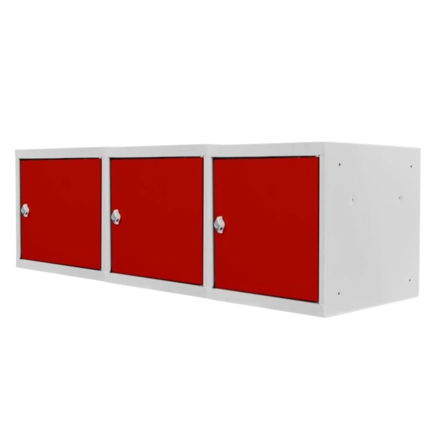 PROREGAL Blocky Schließfachwürfel Set aus 3 Stück mit Drehriegelschloss für Vorhängeschlösser, Farbe: Lichtgrau/Rot, B/T/H: 40 x 40 x 40 cm - Bild 2