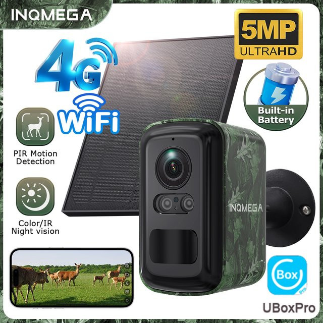 INQMEGA 5MP 2K HD 4G Drahtlose Solarkamera mit 10000mAh Akku, WiFi Outdoor Überwachungskamera mit PIR Tiererkennung und Wasserdichtigkeit - Bild 1