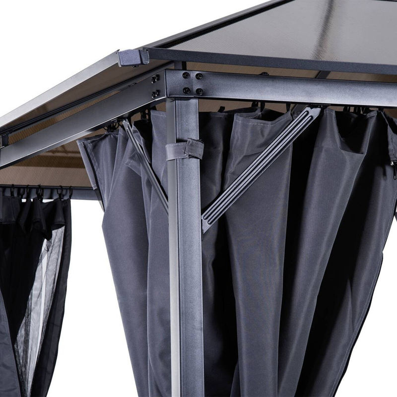 Outsunny Gartenpavillon modern mit Seitenteilen aus Polyester und Polycarbonat-Dach in Grau oder Braun, B/T/H: 300 x 300 x 265 cm - Bild 3
