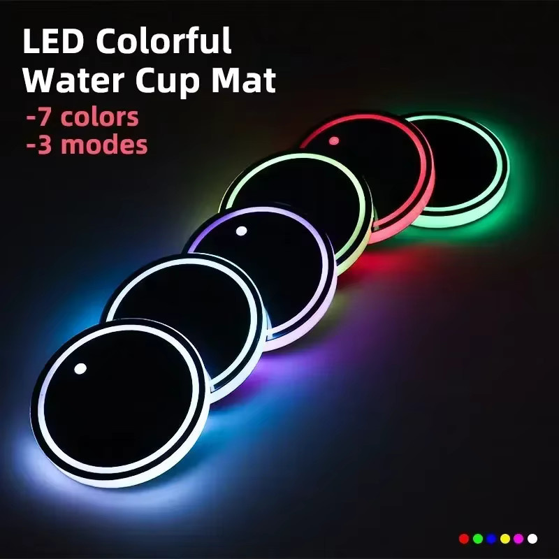 LED Auto Getränkehalter Lichter mit 7 Farben und 3 Modi als dekorative Innenbeleuchtung und Lade-Untersetzer - Bild 2