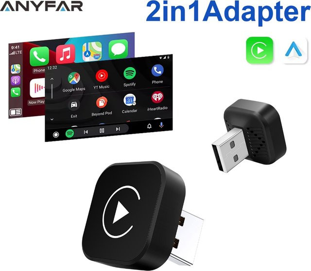 EzoneTronics 2-in-1 CarPlay und Android Auto Adapter Schwarz USB Plug-and-Play Konverter von kabelgebunden auf kabellos - Bild 1
