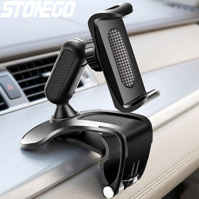 STONEGO Universelle Auto-Handyhalterung in Schwarz für Rückspiegel und Armaturenbrett mit verstellbarem Smartphone-Ständer zur Einhandbedienung - Bild 1
