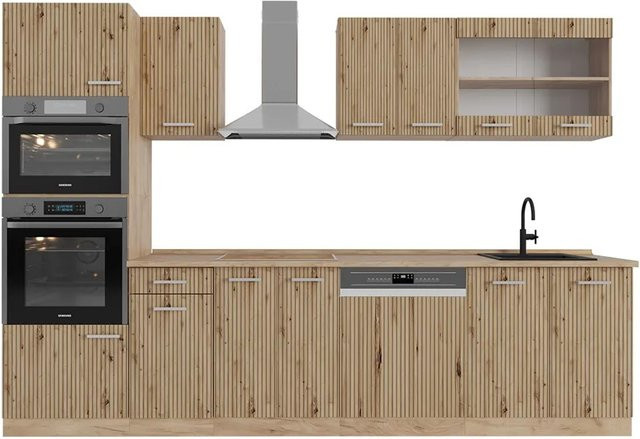 Vicco R-Line Küchenzeile Artisan-Eiche/Goldkraft Eiche modern mit Hochschrank, Breite: 300 cm - Bild 1
