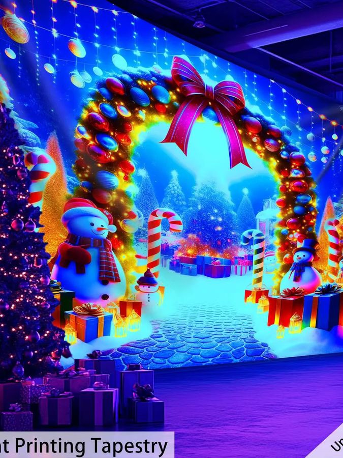 VIKAMA Weihnachts-Wandteppich mit Schneemann und bunten Kugeln als Torbogen-Wandbehang zur Raumdekoration - Bild 2